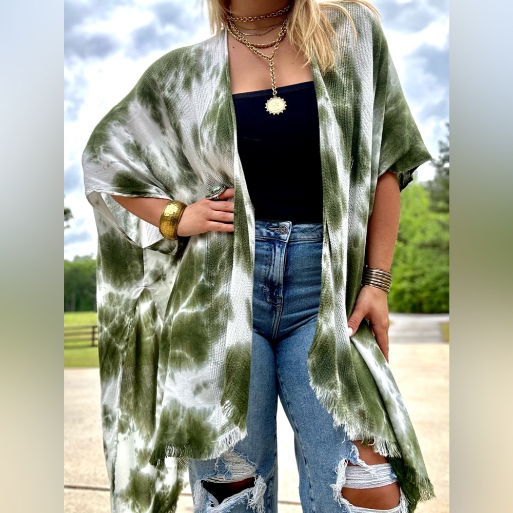Green Tie-Dye Kimono Cardigan-NWOT